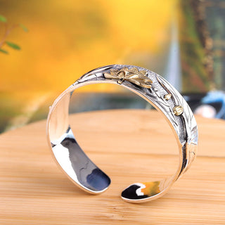 Buddha Gift 925 Sterling Silver Lotus Flower Calm Bracelet Adjustable Bangle