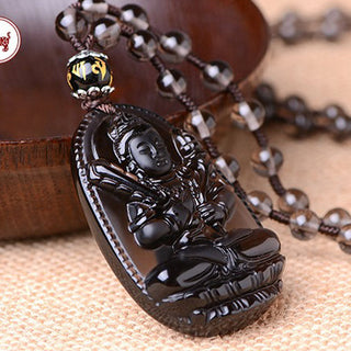 Buddha Gift Chinese Zodiac Obsidian Protection Necklace