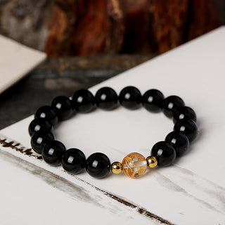 Buddha Gift Natural Black Obsidian White Crystal Black Onyx Dragon Strength Bracelet