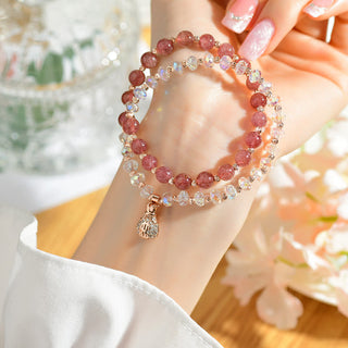 Buddha Gift Strawberry Quartz White Crystal Money Bag Charm Positive Bracelet