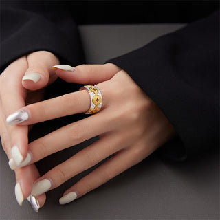 Buddha Gift 925 Sterling Silver Vintage Tang Dynasty Flower Design Luck Ring