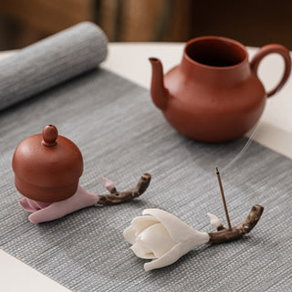 Buddha Gift Gardenia Flower Pattern Ceramic Healing Incense Burner Decoration