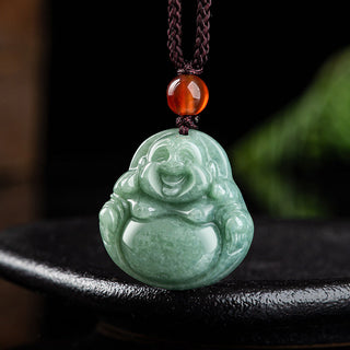 Buddha Gift Laughing Buddha Cyan Jade Success Necklace String Pendant