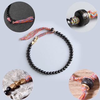 Buddha Gift Handmade Tibetan Black Onyx Tassel Bracelet