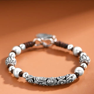 Buddha Gift Tibet Handmade Copper 999 Sterling Silver Auspicious Cloud Wealth String Bracelet