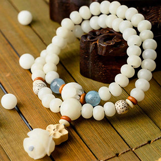 Buddha Gift Tibetan White Jade Bodhi Lotus Blessing Bracelet