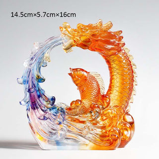 Buddha Gift Feng Shui Dragon Koi Fish Handmade Liuli Crystal Art Piece Home Office Decoration