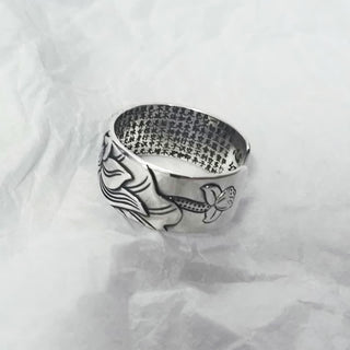 Buddha Gift 999 Sterling Silver Lotus Symbol Heart Sutra Protection Ring