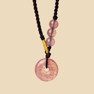 Buddha Gift Strawberry Quartz Chalcedony Peace Buckle Healing Necklace Pendant