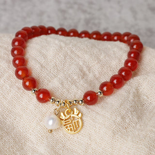 Buddha Gift Year of the Dragon Red Agate Jade Peace Buckle Fu Character Success Bracelet