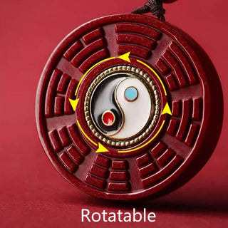 Buddha Gift Natural Cinnabar Bagua Rotatable Yin Yang Keep Away Evil Spirits Necklace Pendant