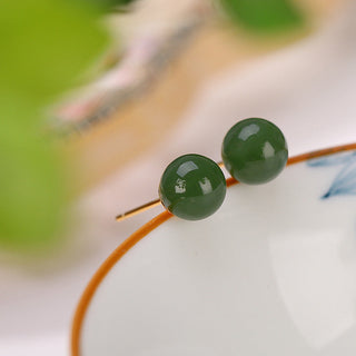 Buddha Gift 925 Sterling Silver Round Cyan Jade Healing Calm Stud Earrings
