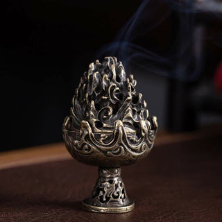 Buddha Gift Tibetan Mini Mountain Pattern Meditation Copper Alloy Incense Burner