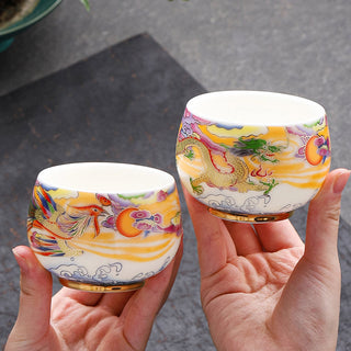Buddha Gift Dragon Phoenix Auspicious Clouds Sun Ocean Waves Ceramic Teacup Kung Fu Tea Cup
