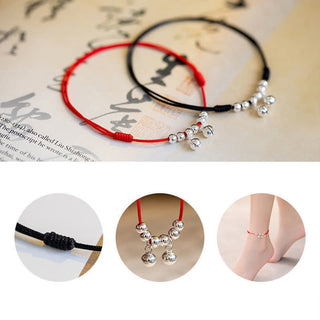 Buddha Gift 925 Sterling Silver Red String Braid Bell Charm Anklet