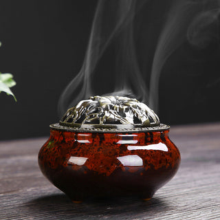 Buddha Gift Flower Pattern Ceramic Blessing Meditation Incense Burner Decoration
