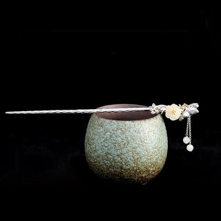 Buddha Gift 925 Sterling Silver Hetian White Jade Flower Blessing Hairpin