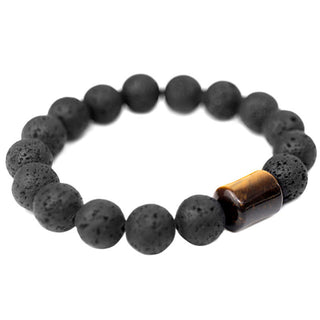 Buddha Gift Lava Rock Ebony Wood Tiger Eye Support Healing Bracelet