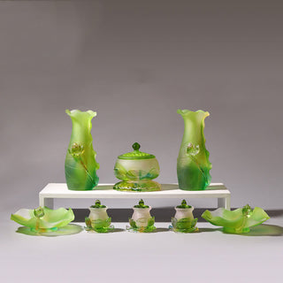 Buddha Gift Feng Shui Lotus Handmade Liuli Crystal Art Piece Home Office Offering Decoration