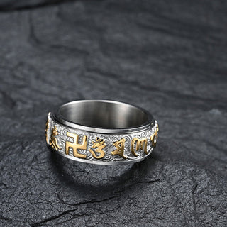 Buddha Gift Six True Words Balance Calm Titanium Steel Ring