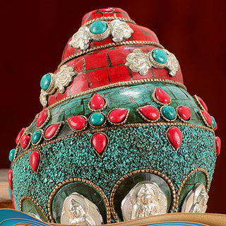 Buddha Gift Tibetan Handmade Shankha Om Mani Padme Hum Buddha Avalokitesvara Turquoise Conch Shell Positive Decoration