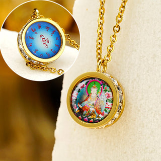 Buddha Gift Tibetan Yellow God Of Wealth Green Tara Buddha Serenity Titanium Steel Necklace Pendant