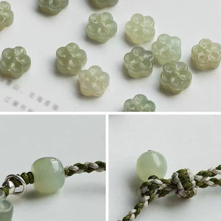 Buddha Gift Handmade Plum Blossom Flower Jade Luck Prosperity Braided Bracelet