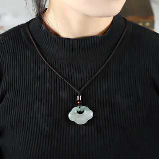 Buddha Gift Tianshan Jade Golden Silk Jade Chinese Lock Charm Abundance Necklace Pendant