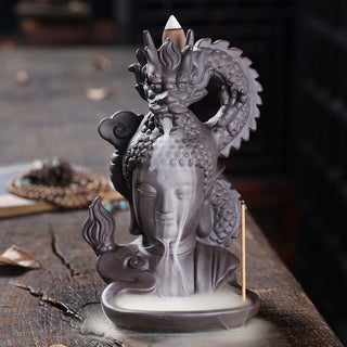 Buddha Gift Dragon Buddha Auspicious Clouds Purple Clay Healing Incense Burner Decoration