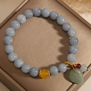 Buddha Gift Aquamarine Jade Leaf Healing Charm Bracelet