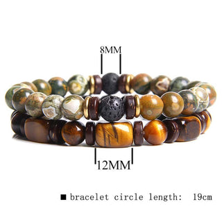Buddha Gift 2PCS Healing Crystal Emperor Stone Tiger Eye Bead Bracelet