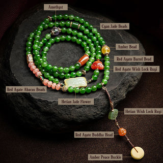 Buddha Gift 108 Mala Beads Cyan Jade Red Agate Laughing Buddha Luck Bracelet