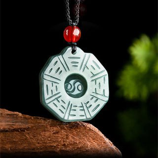 Buddha Gift Natural Jade FengShui Bagua Yin Yang Prosperity Necklace Pendant