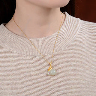 Buddha Gift 925 Sterling Silver Year of the Rabbit Hetian Jade Luck Ring Earrings Necklace Pendant