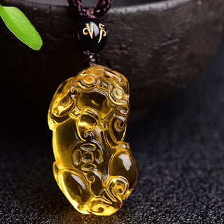 Buddha Gift FengShui Citrine PiXiu Wealth Necklace Pendant