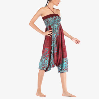 Buddha Gift Two Style Wear Round Geometric Pattern Loose Smocked Harem Trousers Jumpsuit High Waist Women's Yoga Pants