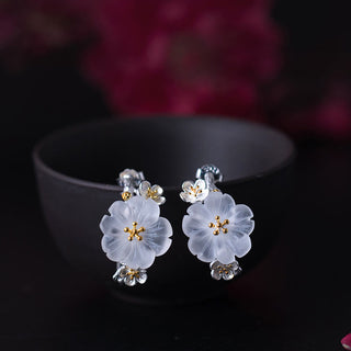 Buddha Gift 925 Sterling Silver Plum Blossom Floral Blessing Earrings