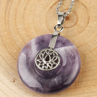 Buddha Gift Various Crystal Amethyst Pink Crystal Lotus Healing Necklace Pendant