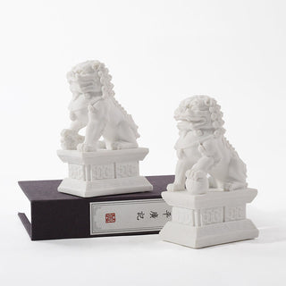 Buddha Gift 2Pcs Lion Statue Courage Strength Resin Home Office Decoration