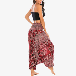 Buddha Gift Two Style Wear Elephant Pattern Loose Smocked Harem Trousers Jumpsuit Women's Yoga Pants
