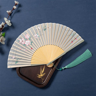 Buddha Gift Lotus Begonia Flower Jasmine Handheld Bamboo Folding Fan 21cm