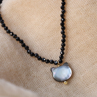 Buddha Gift Black Spinel Cute Cat Motivate Choker Necklace