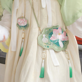 Buddha Gift Luck Embroidery Lotus Koi Fish Rabbit Flower Hanfu Bag Crossbody Bag Shoulder Bag