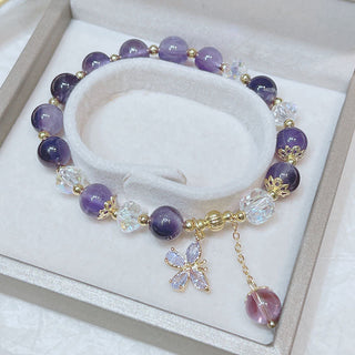 Buddha Gift Natural Amethyst Crystal Spiritual Butterfly Charm Bracelet