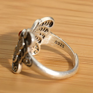 Buddha Gift 925 Sterling Silver Red Agate Butterfly Self-acceptance Ring Earrings Set