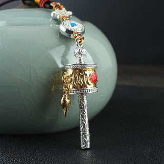 Buddha Gift Tibet Om Mani Padme Hum Prayer Wheel Peace Rotatable Bag Car Hanging Decoration