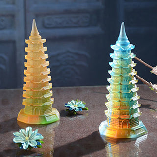 Buddha Gift Feng Shui Wenchang Tower Handmade Liuli Crystal Pagoda Art Piece Luck Home Office Decoration