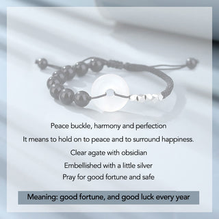 Buddha Gift 925 Sterling Silver Black Obsidian Agate Peace Buckle Strength Bracelet