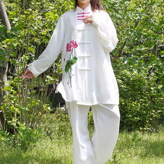 Buddha Gift Lotus Flower Leaf Pattern Tai Chi Meditation Prayer Spiritual Zen Practice Clothing Women's Set