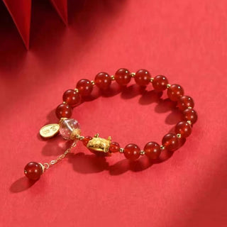 Buddha Gift Year of the Dragon Dumpling Natural Red Agate Garnet Hetian Jade Fu Character Luck Success Bracelet